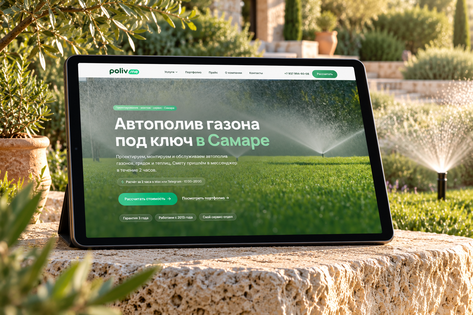 Автополив под ключ — иллюстративная сцена с сайтом